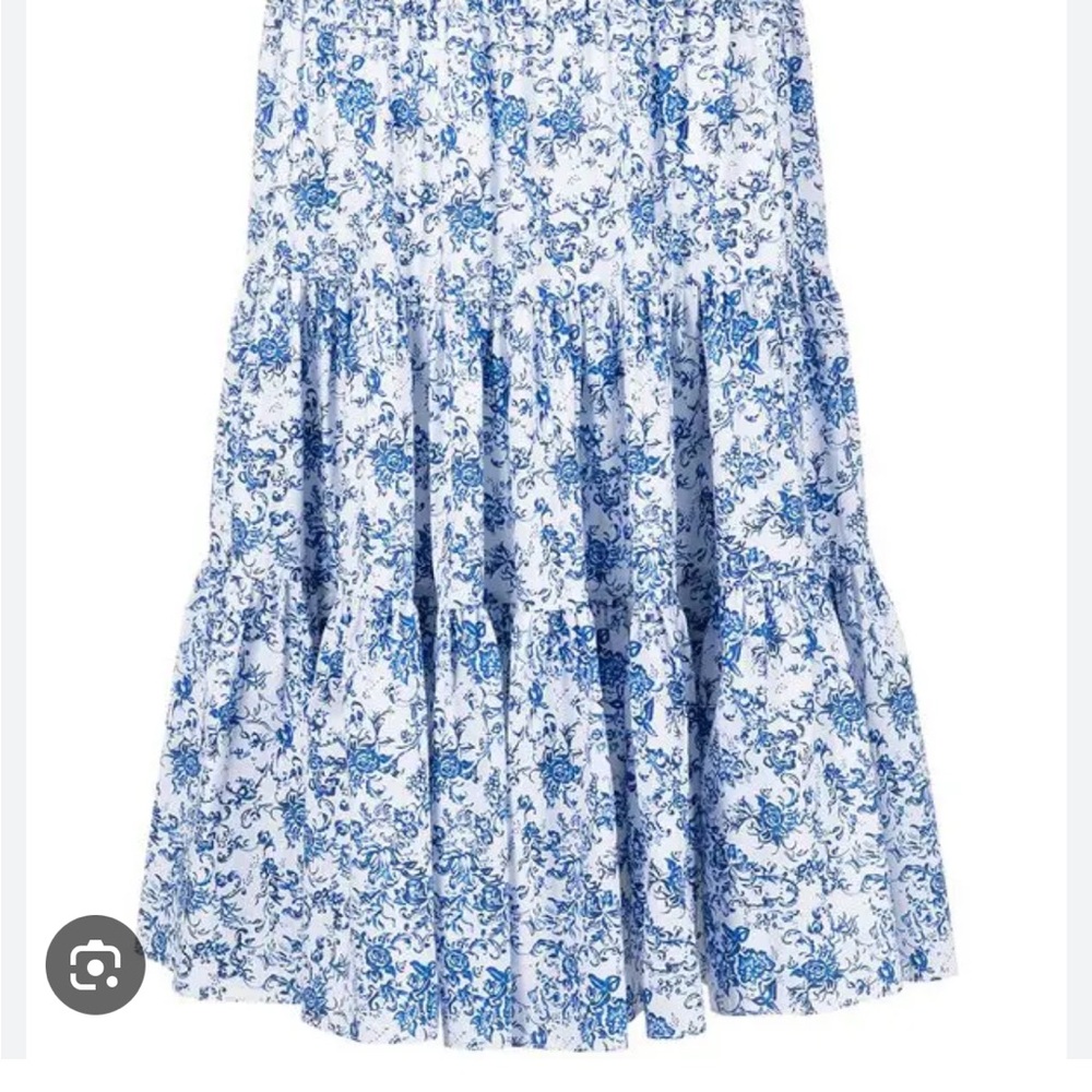 Caroline Constas Blue and White Tiered Midi Skirt